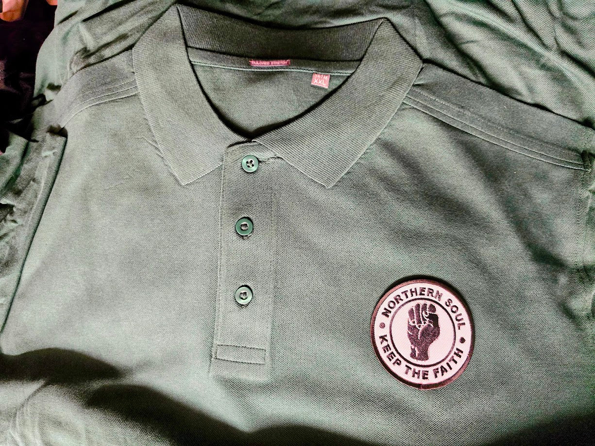 Northern Soul Keep The Faith Short Sleeve Polo Shirt (Navy, Bottle Green or Khaki)
