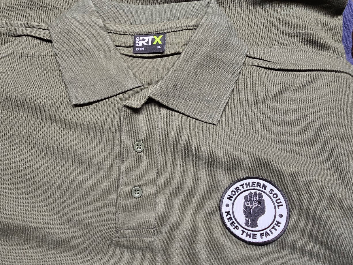 Northern Soul Keep The Faith Short Sleeve Polo Shirt (Navy, Bottle Green or Khaki)