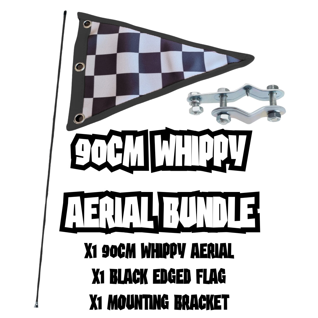90cm MOD Scooter Whippy Aerial, Bracket & Flag Bundle - Black