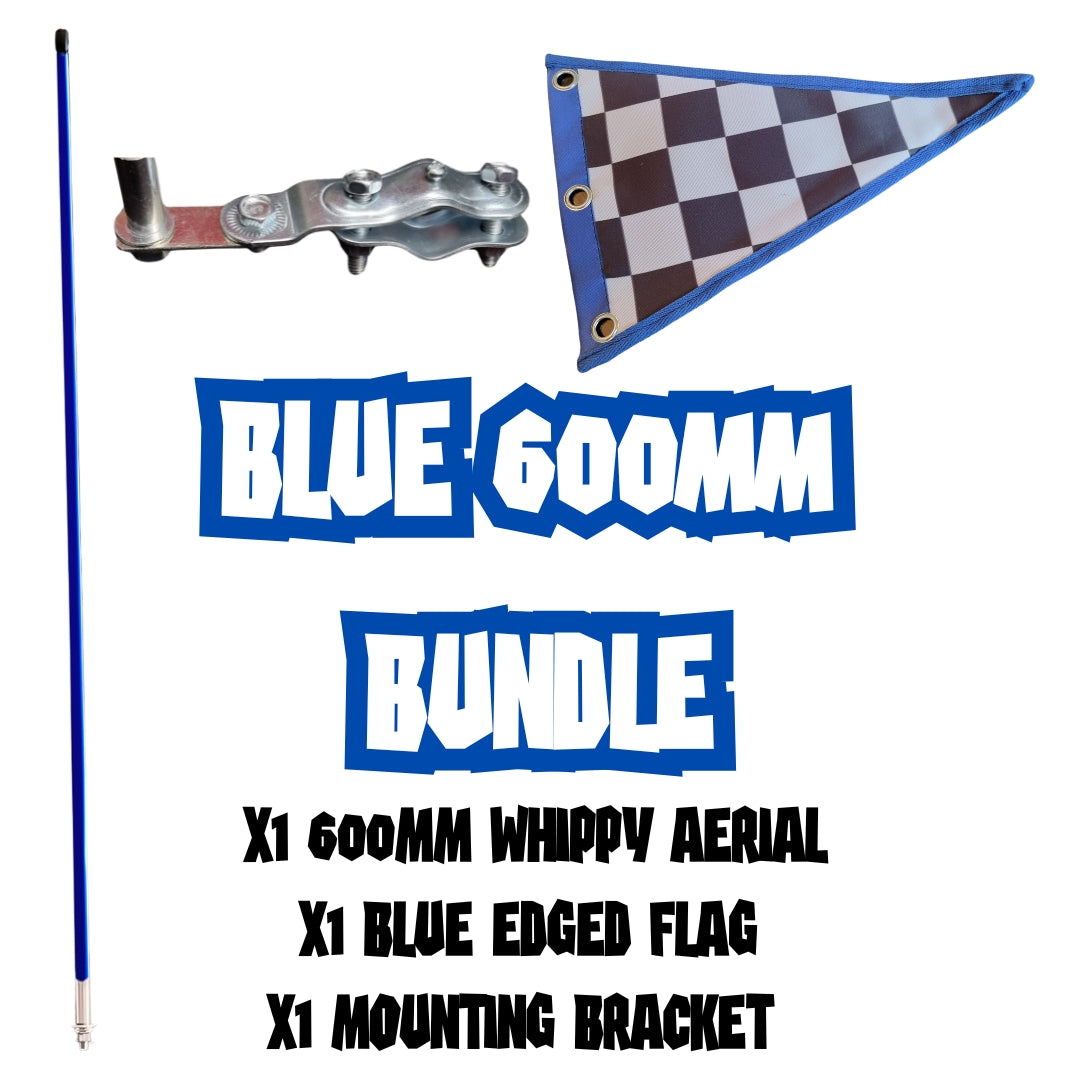 600mm MOD Scooter Whippy Aerial, Bracket & Flag Bundle - BLUE