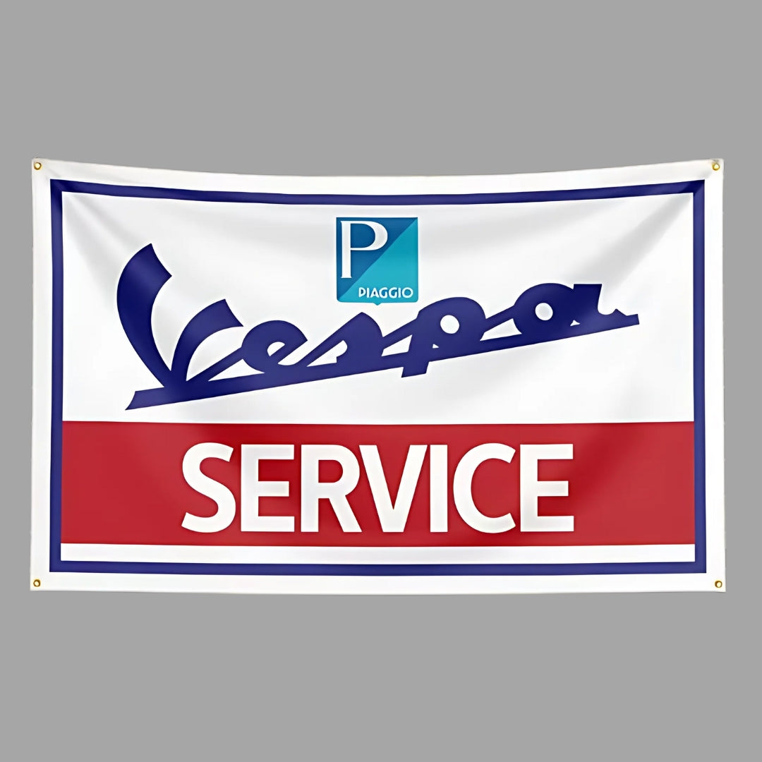 White Vespa Service With Border Flag 2x3ft