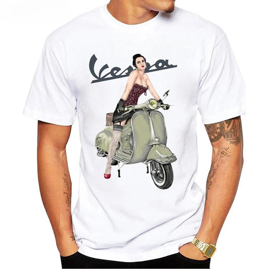 Classic Vespa Girl Mod Scooter Print T-Shirt Mens