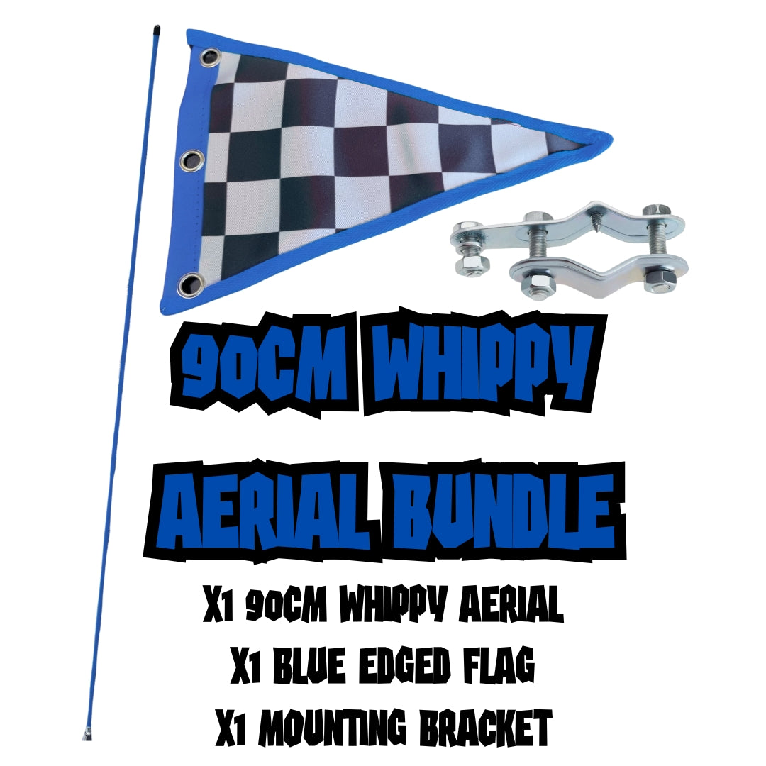 90cm MOD Scooter Whippy Aerial, Bracket & Flag Bundle - Blue