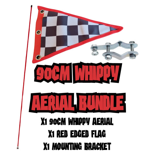 90cm MOD Scooter Whippy Aerial, Bracket & Flag Bundle - Red