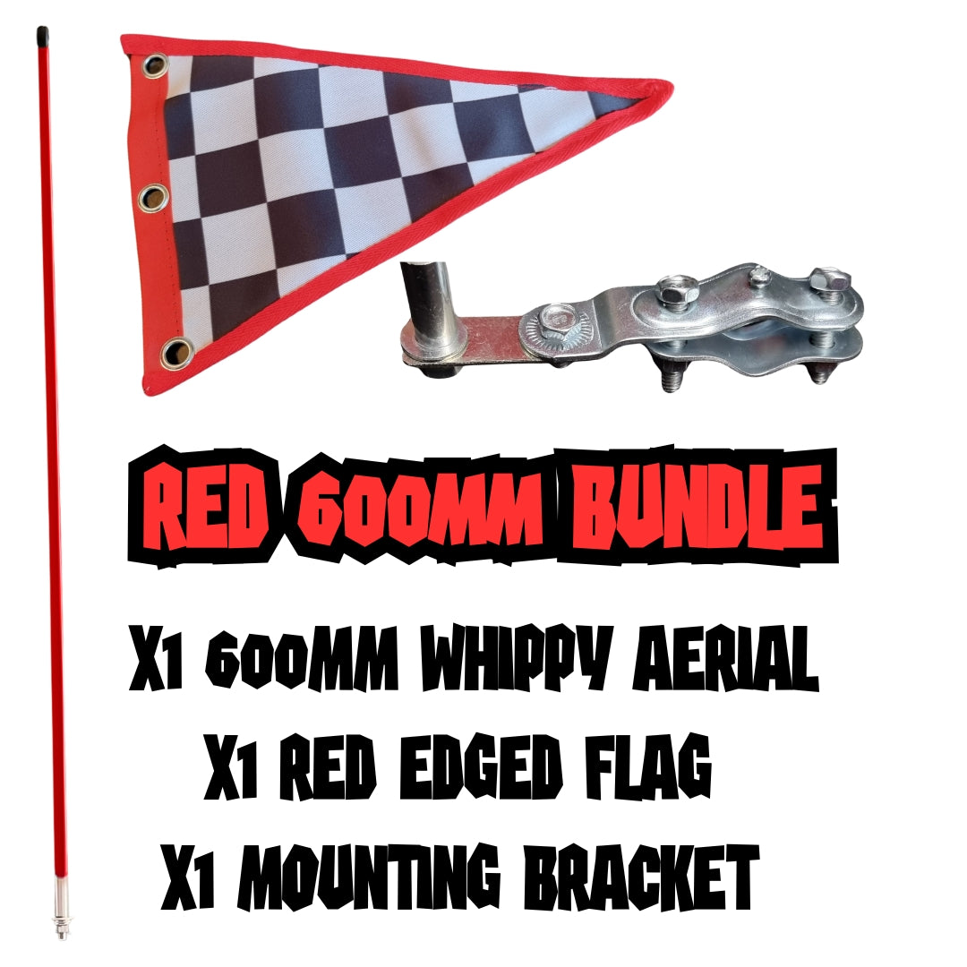 600mm MOD Scooter Whippy Aerial, Bracket & Flag Bundle - RED