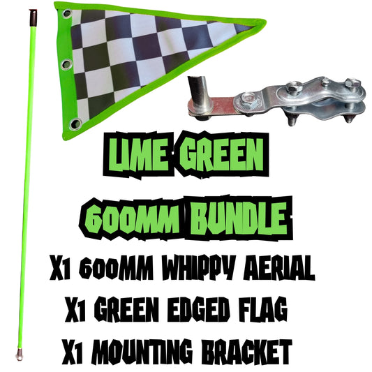 600mm MOD Scooter Whippy Aerial, Bracket & Flag Bundle - LIME GREEN